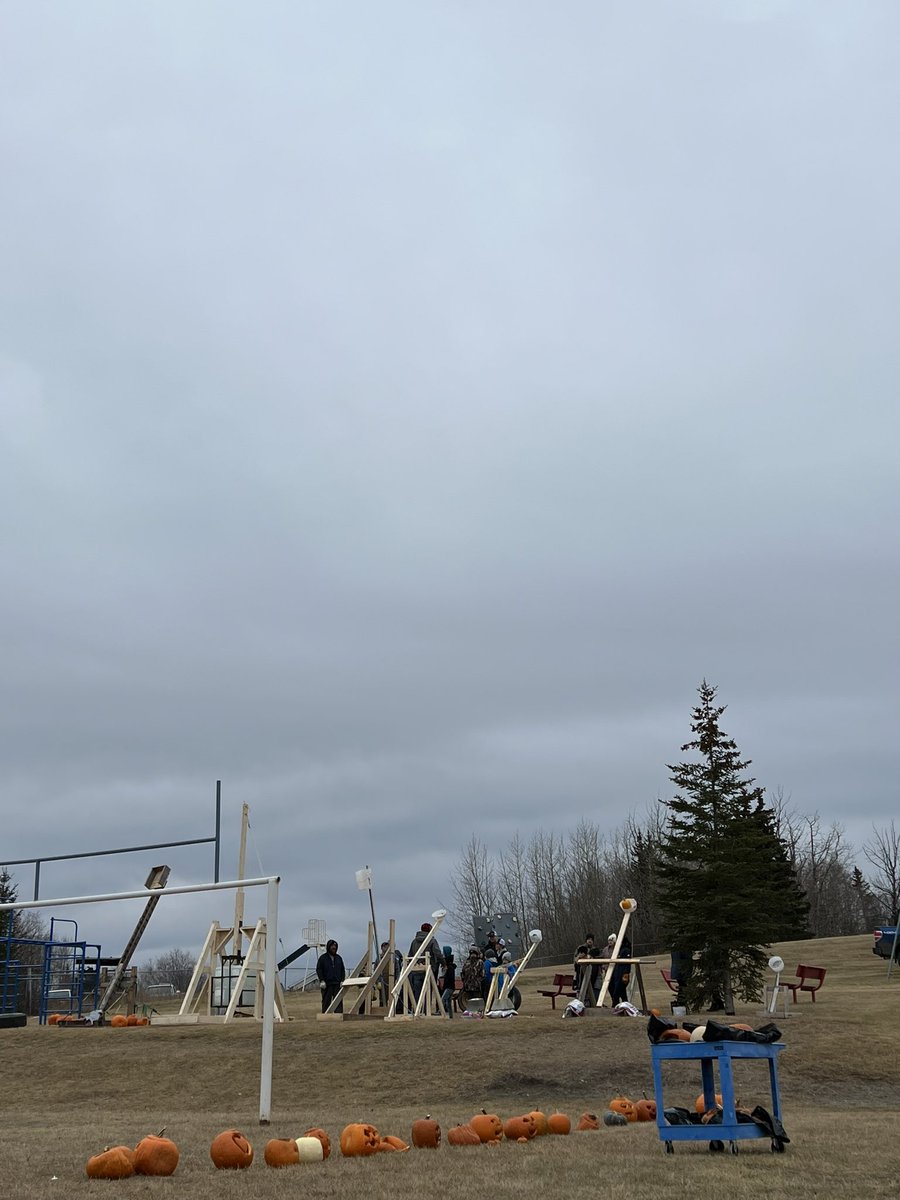 missramstead's tweet photo. The whole school bundled up to go watch the grade 5’s who built catapults chuck pumpkin 🎃 it was awesome seeing how much everyone was excited for it! https://t.co/nqcJoZ4HYB
