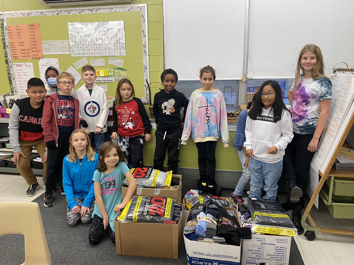mswwake's tweet photo. That’s a wrap!  The kiddos did a final count before boxing them up!  There were 546 pairs of socks collected for @MainStProject .  They will be delivered next week!!  Way to go, GV! @vanierLRSD https://t.co/C2AyG0umto