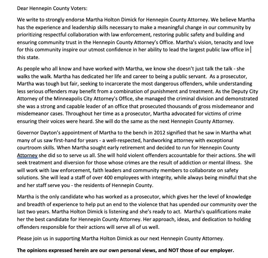 justjuliewick's tweet photo. @johnhaydenmpls @Martha4Hennepin Hmmm these prosecutors don’t agree with you and they are the ones who will have to work with her! https://t.co/VuWCdPMGxI