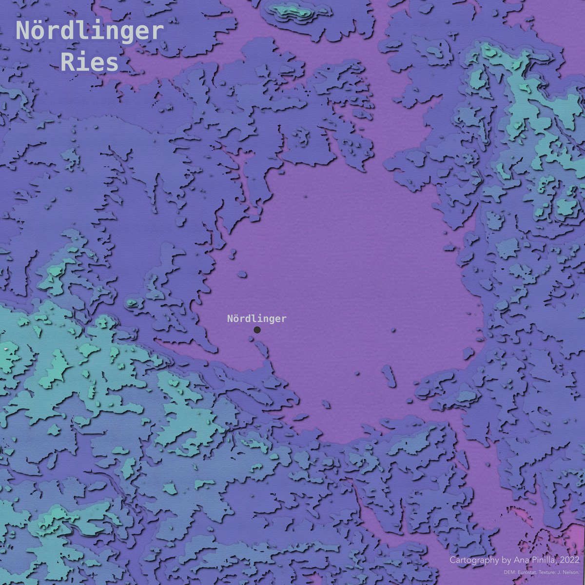aopinillap's tweet photo. Nördlinger Ries is a world-famous impact crater located in Bavaria, Germany. It was formed by the impact of an asteroid approximately 14.5 million years ago. The Nördlingen city, shown on the map, is located within the depression.
Day 3 of the #30DayMapChallenge. https://t.co/rF3bKUjVWD