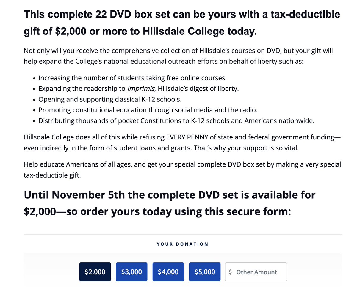 bradbatt's tweet photo. This is who @GovBillLee and the radical @TNGOP want to take over Tennessee public schools: A whacko grifter college that’s hawking DVD box sets for $2000

These are the same people who said teachers “come from the dumbest parts of the dumbest colleges” https://t.co/L0M4nmbArV