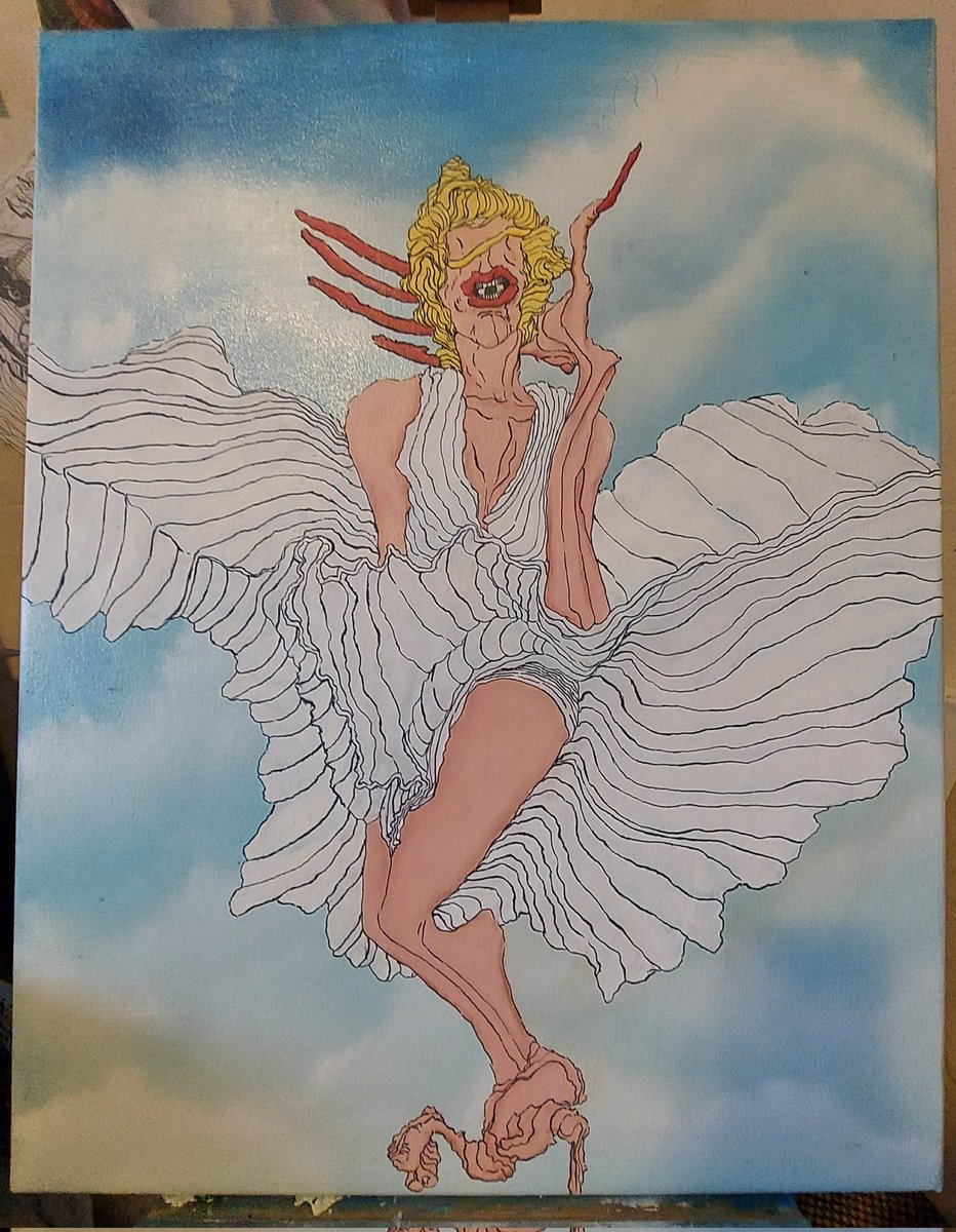 RayMCarney's tweet photo. Eye of the beholder
Oil on canvas
#thusfar
#oiloncanvas
#skycloud
#eyeofthebeholder
#wip
#hardlines
#acidpop
#raymcarney
#Marilynmanroe https://t.co/yN9HqMt5g3