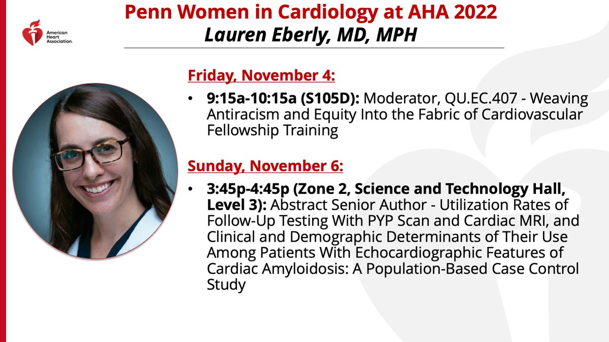 Penn Women in Cardiology (@penncvwomen) on Twitter photo Next, a force in cardiovascular health equity, <a href="/eberly_lauren/">Lauren A. Eberly, MD, MPH</a>! 
#AHA22 <a href="/AHAScience/">AHA Science</a> Next, a force in cardiovascular health equity, <a href="/eberly_lauren/">Lauren A. Eberly, MD, MPH</a>! 
#AHA22 <a href="/AHAScience/">AHA Science</a>