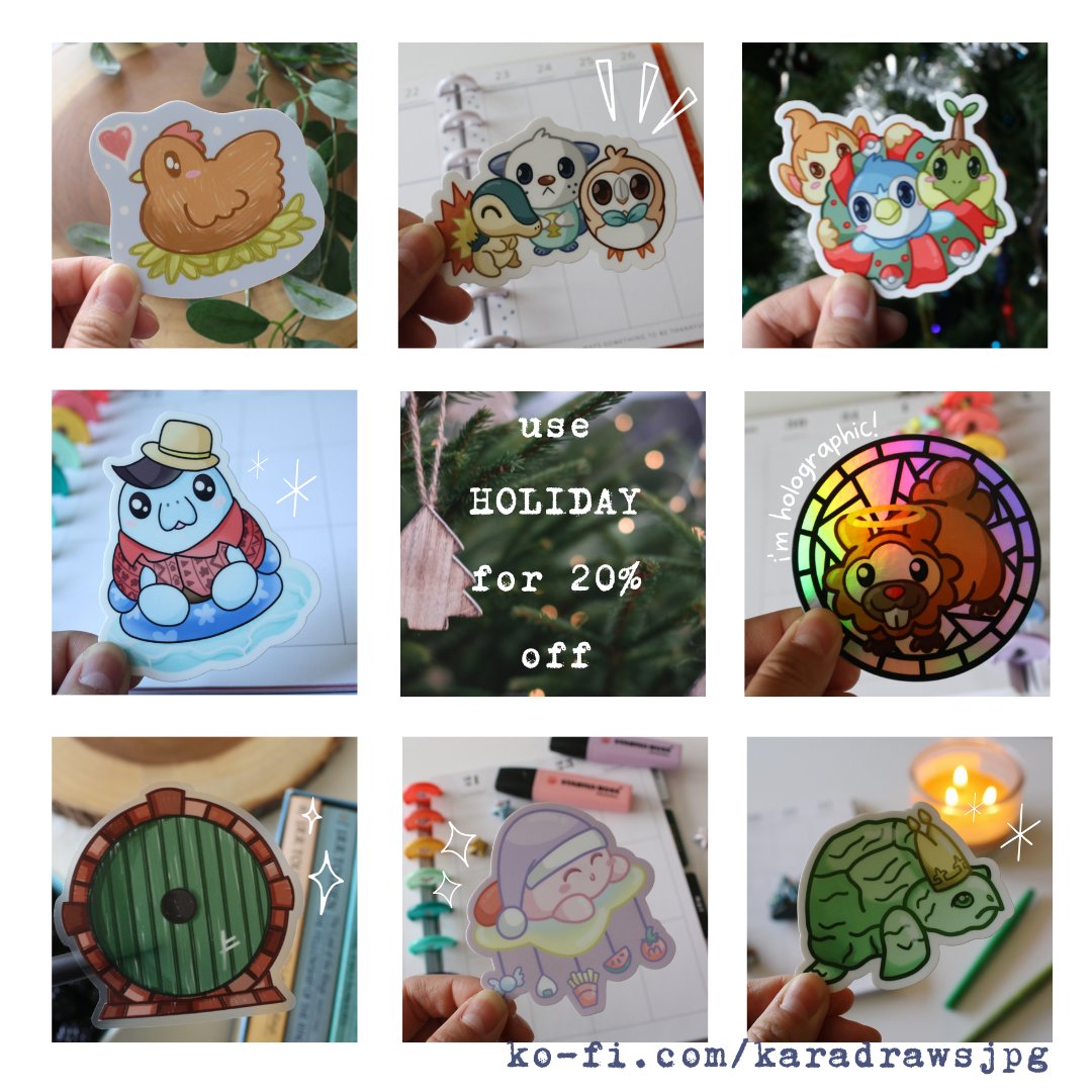 sakaradraws's tweet photo. Due to health reasons, my Ko-fi sticker shop is closing early this year. Use HOLIDAY for 20% off vinyl stickers &amp; emote sets! Valid through November 9, 2022 #KofiChallenge https://t.co/vy3ZKD3yiR