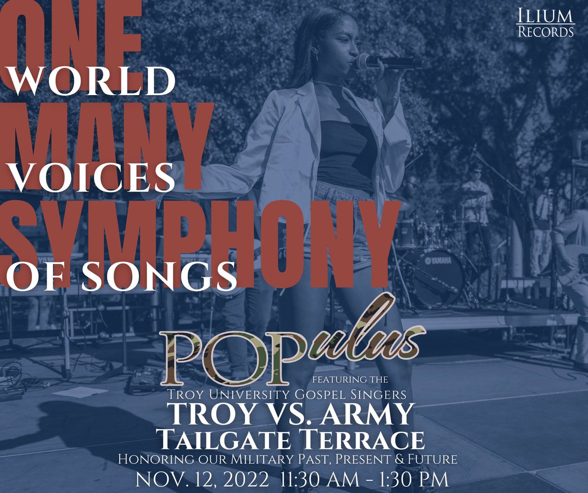 PopulusBand's tweet image. Come party with POPulus on Tailgate Terrace, November 12th at 11:30 am. We will be featuring the Troy University Gospel Singers with a dedicated tribute to honor our military past, present, and future.