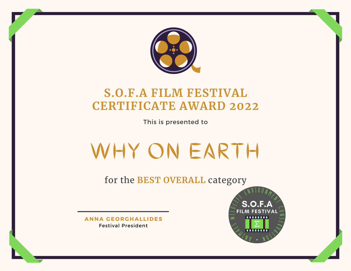 whyonearthfilm's tweet photo. Thank you to the #sofafilmfestival in #Cyprus for the award for Best Overall Category for @whyonearthfilm 🙏🏆🇨🇾 @Peace_4_Animals https://t.co/3dqWfRJ5F9