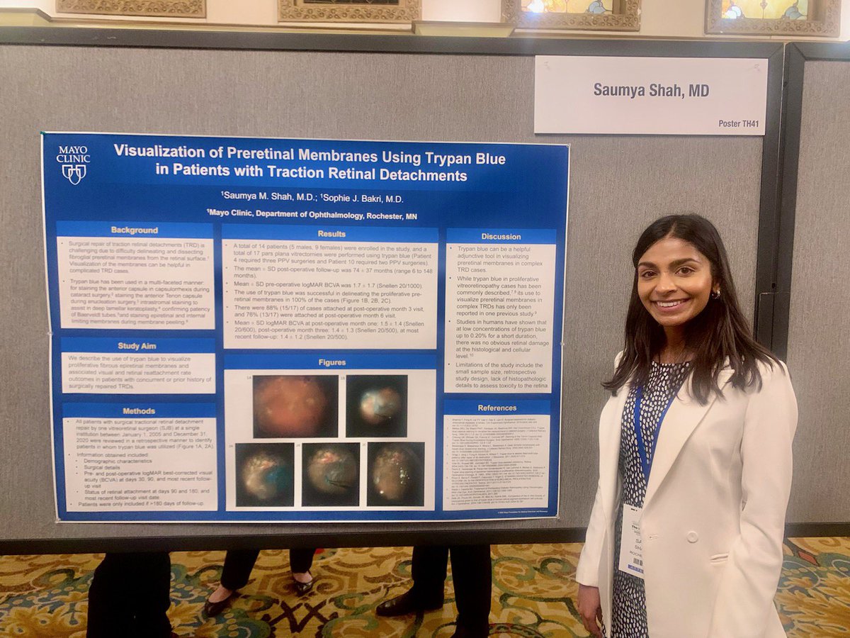 AndrewBarkmeier's tweet photo. Superstar @MayoClinicEye residents @SaumyaMShahMD and Blake Fortes, MD presenting their research @RetinaSociety 2022 Annual Meeting https://t.co/BkfAS9tSMz