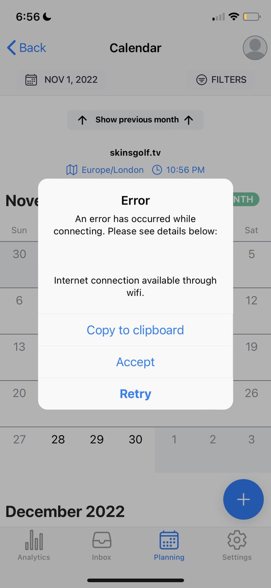 Clearestaaaa's tweet photo. @Metricool I tried to see my planning on mobile app but this notification appears all the time. Any solution? https://t.co/6v39VPoWqU
