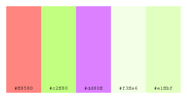 ColPaletteBot's tweet photo. Beep beep, here's a pretty color palette for you!
color-scheme.js parameters used:
- hue: 153
- variation: light
- colors: #ff8580, #c2ff80, #dd80ff, #f3ffe6, #e1ffbf
Have a lovely evening!
#twitterbot #colorpalette #colors #palette #prettycolors https://t.co/0JN9r9T4zU