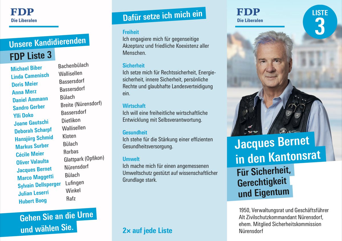 #derliberaleaufbruch #derfreisinnigeaufbruch
Wir wünschen allen unseren Kantonsratskandidaten viel Erfolg und freuen uns, dass unsere Gemeinde ebenfalls mit Top-Kandidaten so gut vertreten ist <a href="/JacquesBernet/">Jacques Bernet</a>