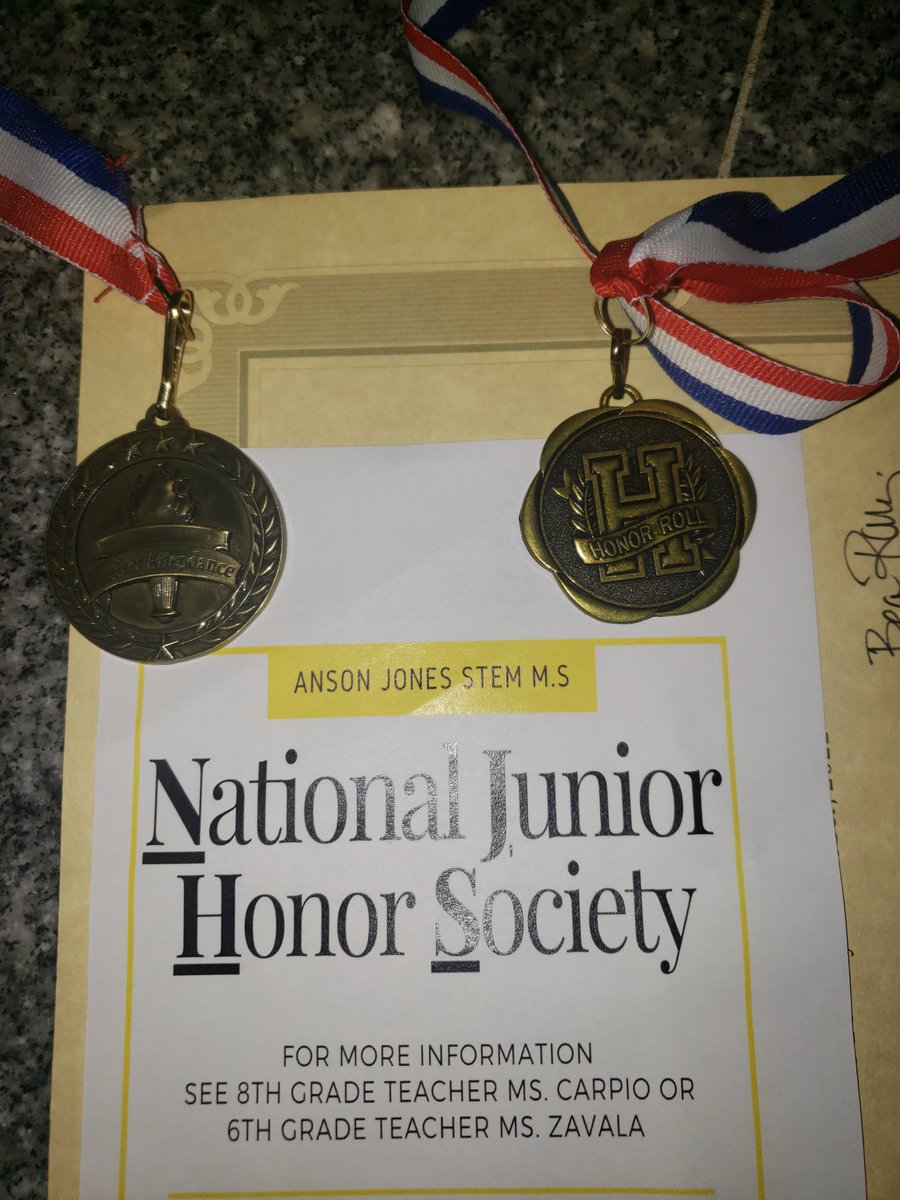 Monica53964944's tweet photo. Proud of my Mikaela 2 medals for Perfect Attendance &amp; A honor roll, made the Dean's list and surely National Junior Honor Society. #JonesStem/Jones https://t.co/pWTSJ8equK