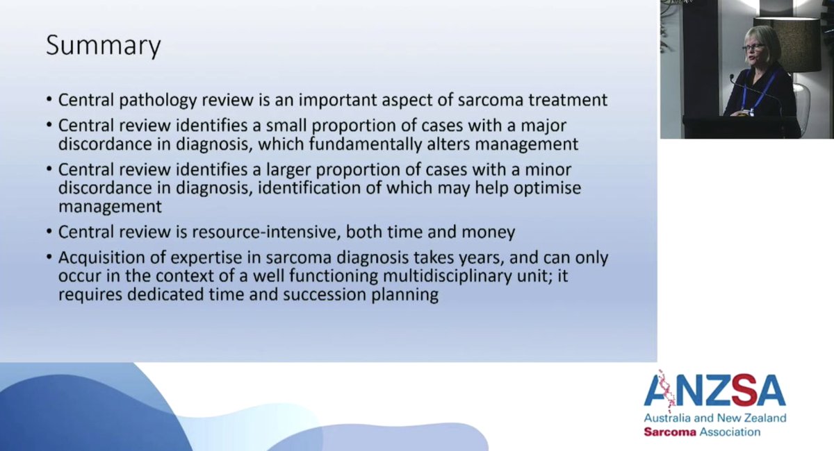 Great talk by Pennie Symmans about importance of centralised pathology review of #sarcoma cases #ANZSA22 <a href="/anzsarcoma/">Australia and New Zealand Sarcoma Association</a>
