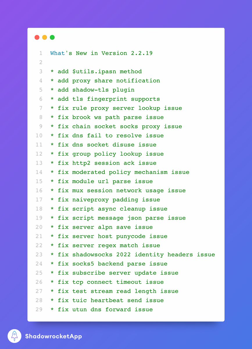 ShadowrocketApp's tweet image. What&apos;s New in Version 2.2.19
