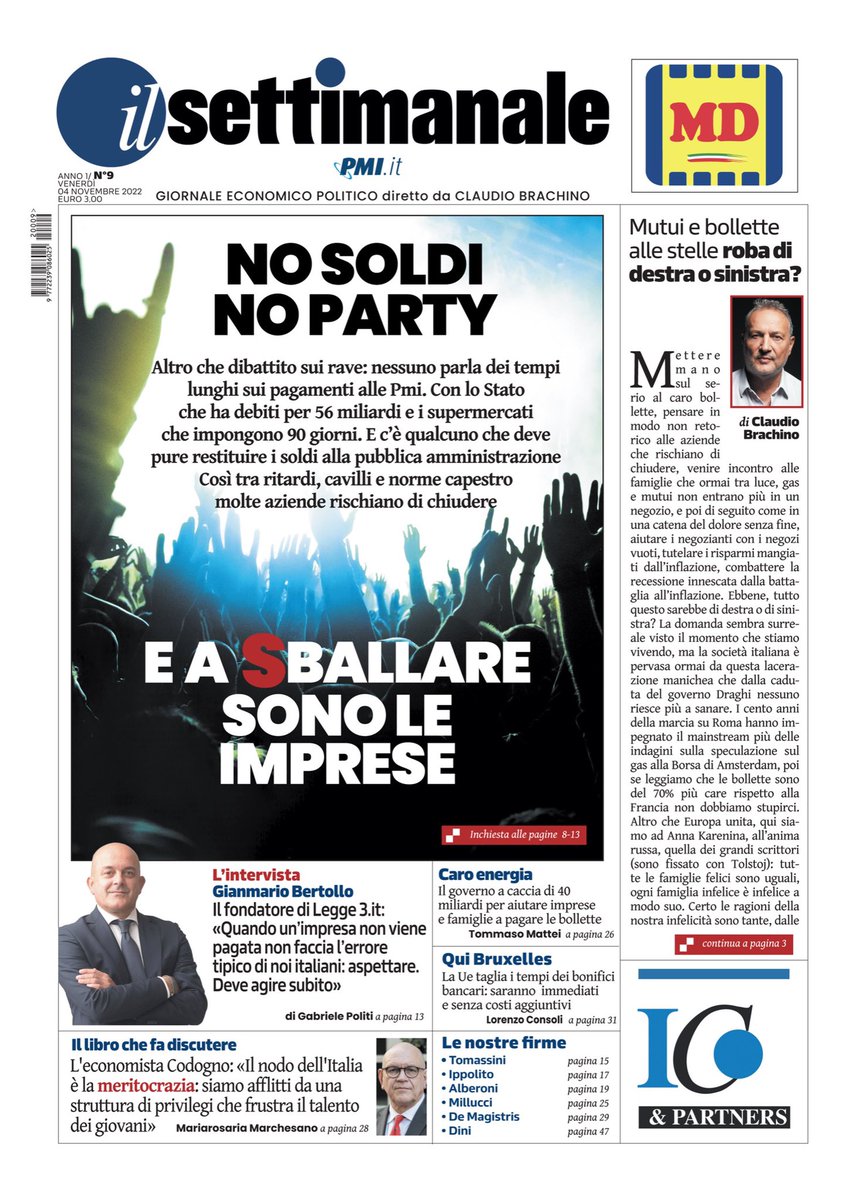PMI_it's tweet photo. Altro che #raveparty: con i ritardi della Pubblica Amministrazione nei pagamenti, a sballare sono le imprese.
La #primapagina del nostro #IlSettimanale in edicola da venerdì 4 novembre: https://t.co/Ia5meHjFlP