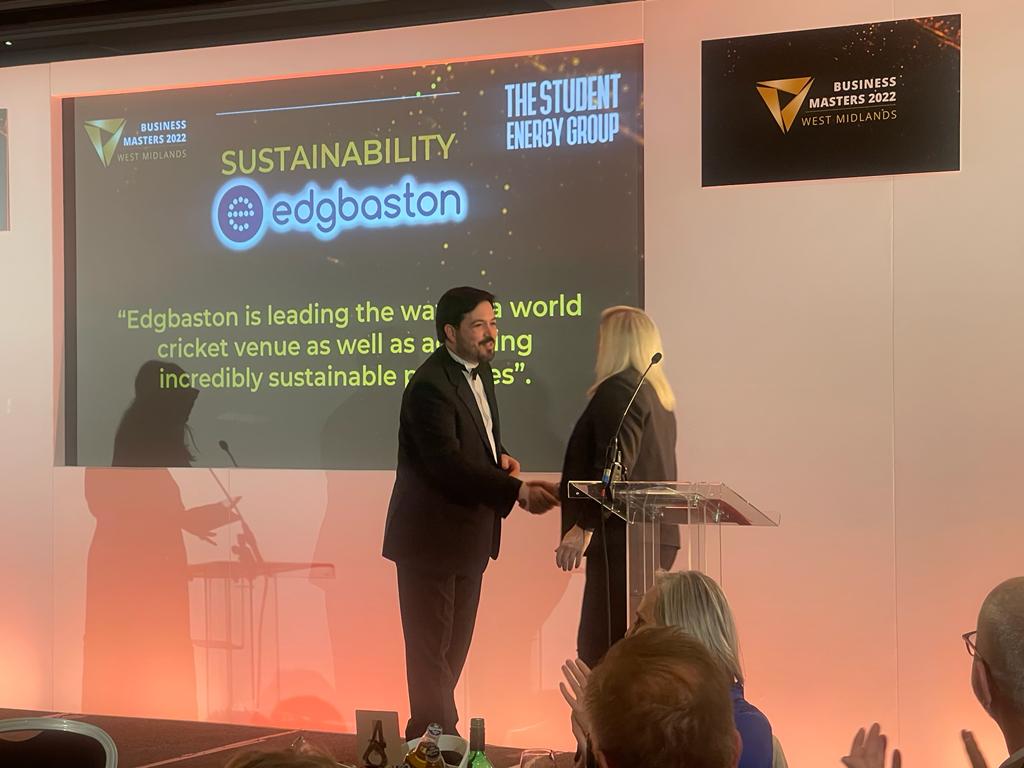 Danielsan57C's tweet photo. Very proud to have received this award today for the most sustainable business at the #WMBM22 awards, thank you for a great night and well done team Edgbaston. @Edgbaston @EdgbastonEvents https://t.co/ioibxyh58H