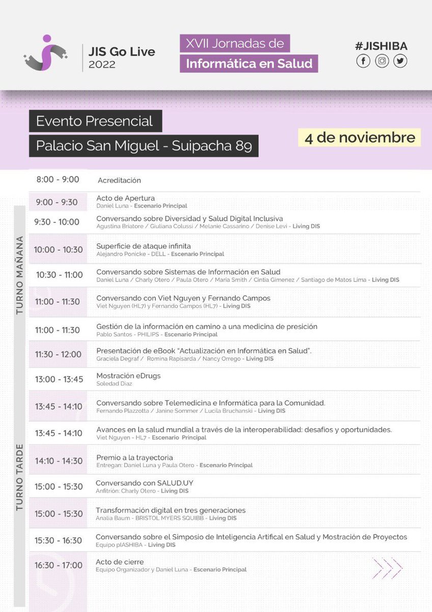 Los esperamos mañana en el palacio San Miguel  
Vuelve la presencialidad a las #JISHIBA 
Nos encontramos para charlar!!!