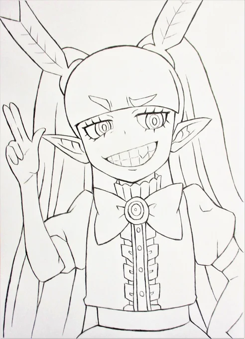 魔入りました!入間くんのバルバトス・バチコ の線画(ペン入れ)です🖋 後日、色塗り予定です😌 #魔入りました入間くん #バチコ #絵描きさんと繋がりたい #アナログ #イラスト