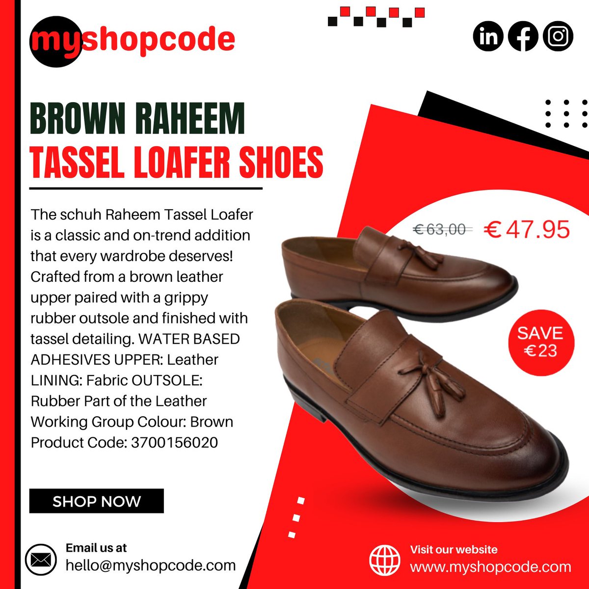 myshopcode's tweet image. The Schuh Raheem Tassel Loafer is a classic and on-trend addition that every wardrobe deserves! Crafted from a brown leather upper paired with a grippy rubber outsole. #shoppingdeals #savingmoney #discountcode #pricedrop #coupon #discountcoupon #discountoffer #sale #savvyshopper