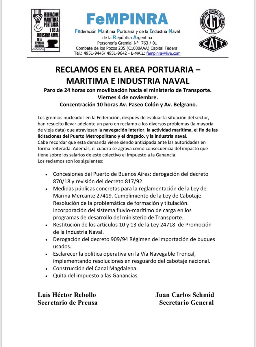 emogalli's tweet image. El @MinTrabajoAR dictó la conciliación obligatoria frente al paro que había dispuesto la @FeMPINRA para este viernes 4 por reclamos políticos e históricos al @MindeTransporte