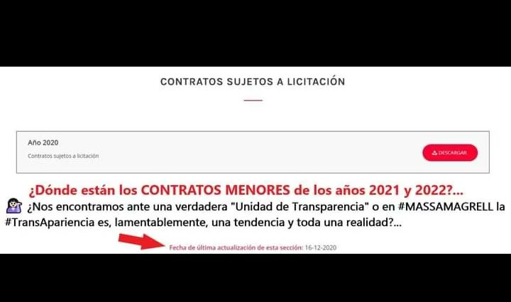 PodemMassama's tweet photo. 🙋🏻‍♀️ ¿Crees que la #OficinaDeTransparencia está cumpliendo con sus tareas? 👉🏽La respuesta escrita en mayúsculas es #NO 
.
La publicación de información relativa a #ContratosMenores debe realizarse trimestralmente. Así lo establece la “Ley 9/2017 de Contratos del Sector Público...👇 https://t.co/EYr8I2jRj6
