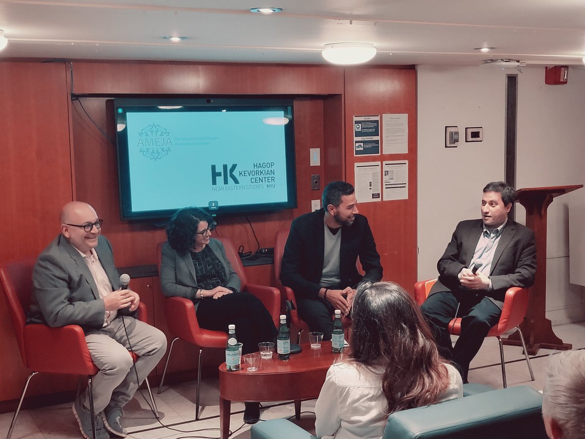 Thank you to our co-organizers <a href="/AMEJA/">AMEJA</a> and to our panelists for a dynamic conversations about reporting on the Middle East <a href="/BazziNYU/">Mohamad Bazzi</a> <a href="/AymanMSNBC/">AYMAN</a> <a href="/jrezaian/">Jason Rezaian</a> <a href="/karenzraick/">Karen Zraick</a>