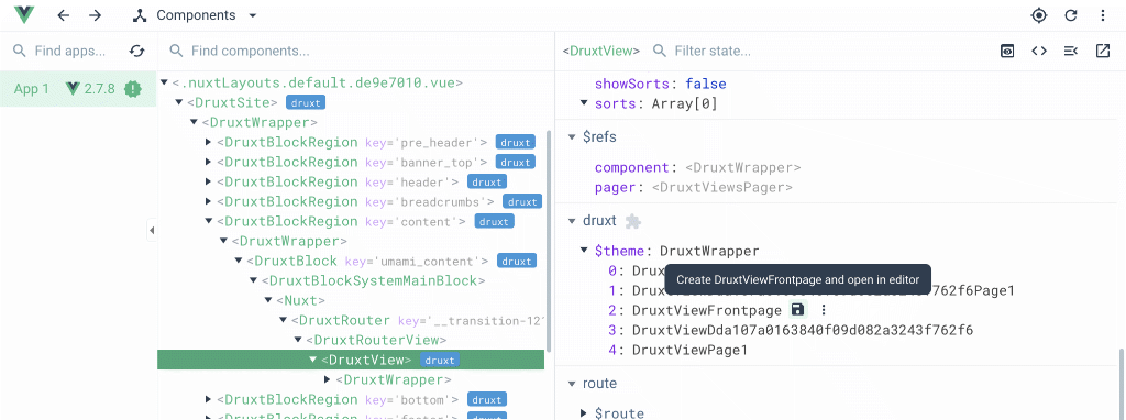 Create and edit Druxt theme components from within Vue.js Devools with Druxt 0.21.0

druxtjs.org/guide/devtools/