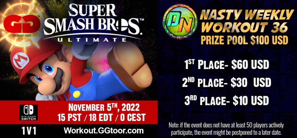 The #GGtoor sponsored #SmashBrosUltimate Weekly Workout continues as scheduled on November 5th! Sign up at workout.ggtoor.com to compete against a variety of WiFi's finest warriors.