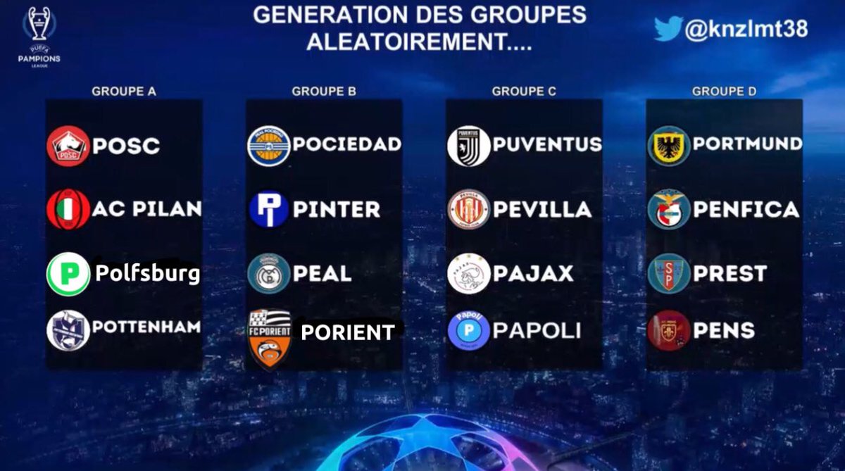 Pwitter_League's tweet photo. OFFICIEL 🔴

Voici le nouveau tableau des groupes suite aux changements d’équipes récents !

Rendez-vous vous Vendredi 11 Novembre pour le début de la Pampion League.

Le programme de ces phases de poules vous sera communiqué très prochainement.

À suivre sur PFT Sport. https://t.co/rl4XYhSVWh
