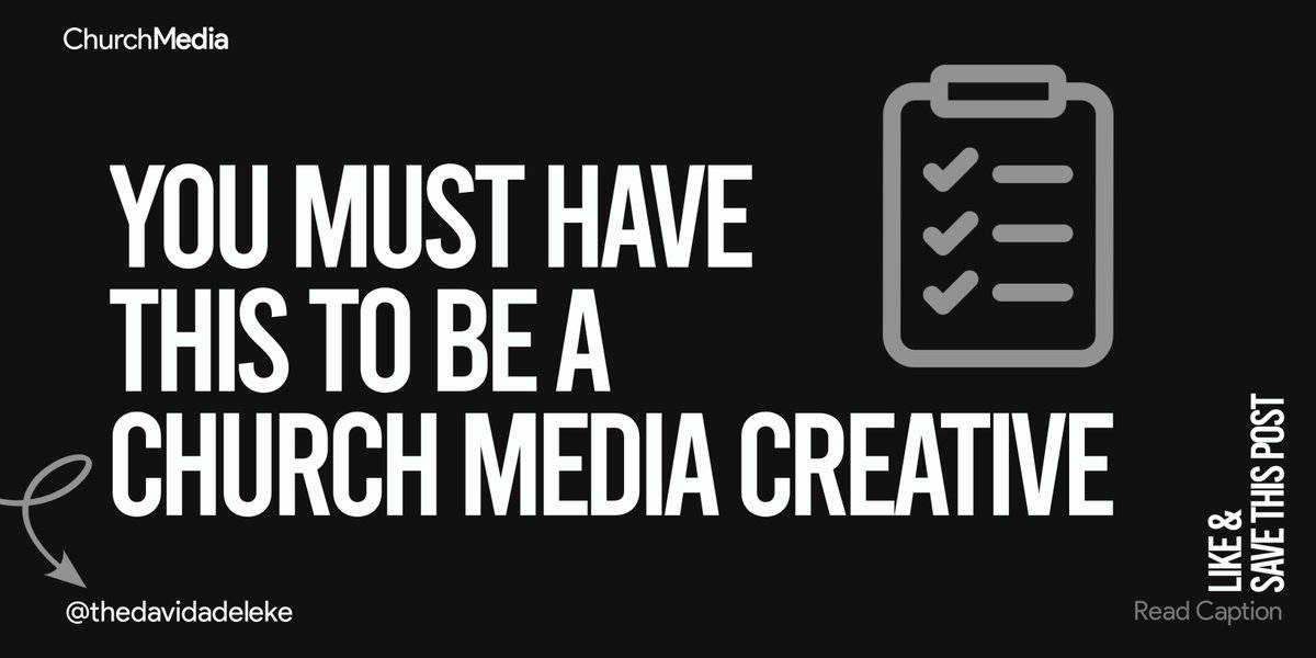 thedavidadeleke's tweet photo. YOU MUST HAVE THIS TO BE A CHURCH MEDIA CREATIVE

You must have quite a number of things to be productive in Church Media Service

But this is the FIRST THING you must have
In order of priority https://t.co/zyaOFnxhrc