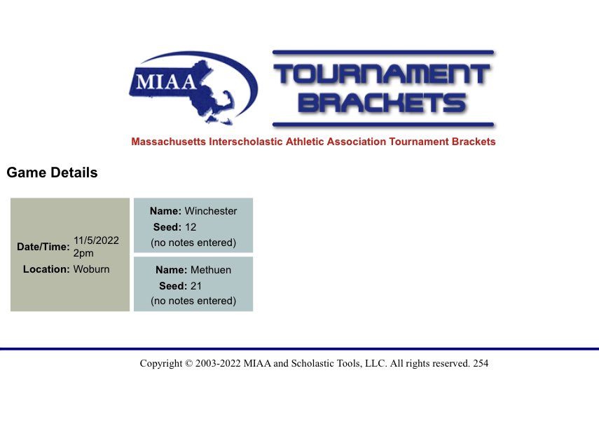 Tourney time!  #WINchester draws Methuen. Home game to be played in Woburn on Saturday afternoon. #RedandBlack