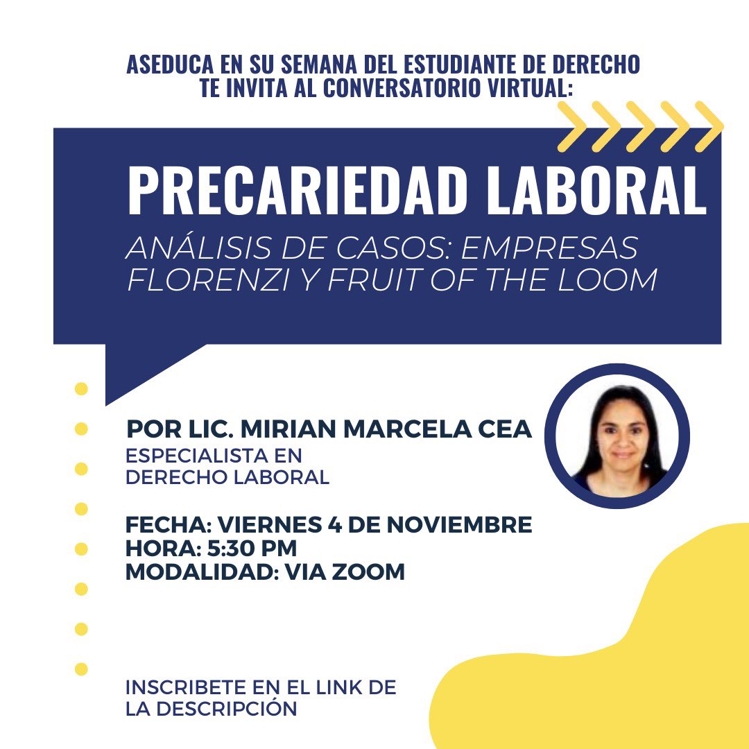 ASEDUCASV's tweet photo. Últimamente los índices de desempleo han aumentado y el fenómeno de la precariedad laboral se ha vuelto más agudo. 📈Analizaremos el porqué en el presente conversatorio, utilizando como ejemplos a lxs trabajadores de empresas Florenzi y Fruit of the Loom. 

¡No te lo pierdas! https://t.co/p6QchdzkWN