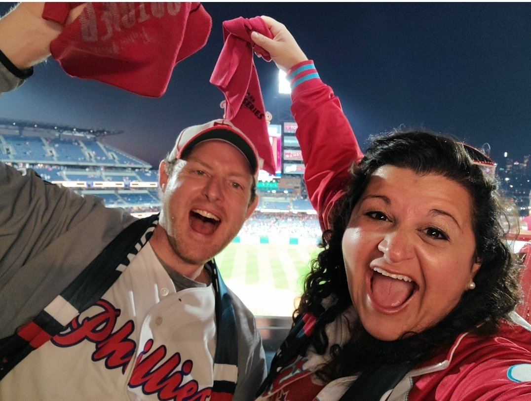 SarahDMairs's tweet photo. WOO HOO! ❤⚾️❤ WE'RE AT GAME 5 OF THE WORLD SERIES ALREADY GOING CRAZY CAUSE "I GOT A PHEELING THAT TONIGHT'S GONNA BE A GOOD NIGHT!!!" LET'S GO PHILLIES! WE NEED A SEAT UPGRADE FROM SRO IN 315! #CapitalOneUltimateFan #Sweepstakes #Phillies #RingTheBell #PhilliePhanatic https://t.co/n8RM3KsDc5