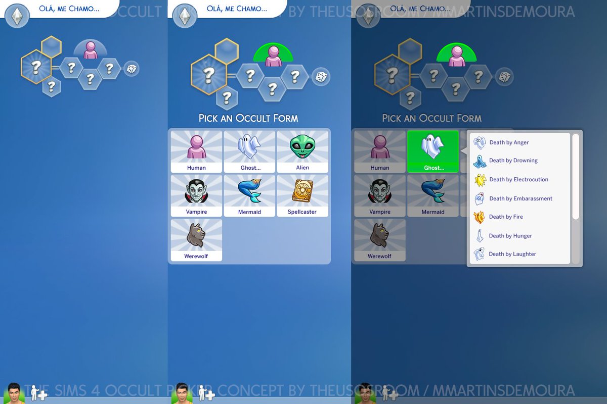 theusosroom's tweet photo. Have you ever spent a long time making a Sim in @TheSims 4 intending to be an occult, but then you realized you forgot to choose it early? 
So I made a concept of an Occult Picker, to freely choose you preferred occult, including Ghosts!

@SimGuruFrost @SimGuruNinja @Mattnetic https://t.co/w5H1eSNXIc
