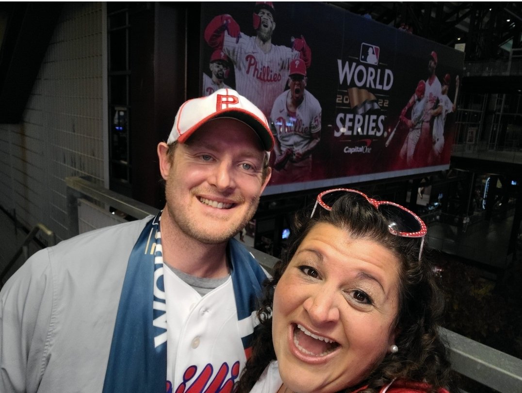 SarahDMairs's tweet photo. WOO HOO! ❤⚾️❤ WE'RE AT GAME 5 OF THE WORLD SERIES ALREADY GOING CRAZY CAUSE "I GOT A PHEELING THAT TONIGHT'S GONNA BE A GOOD NIGHT!!!" LET'S GO PHILLIES! WE NEED A SEAT UPGRADE FROM SRO IN 315! #CapitalOneUltimateFan #Sweepstakes #Phillies #RingTheBell #PhilliePhanatic https://t.co/oQb9z44aqY