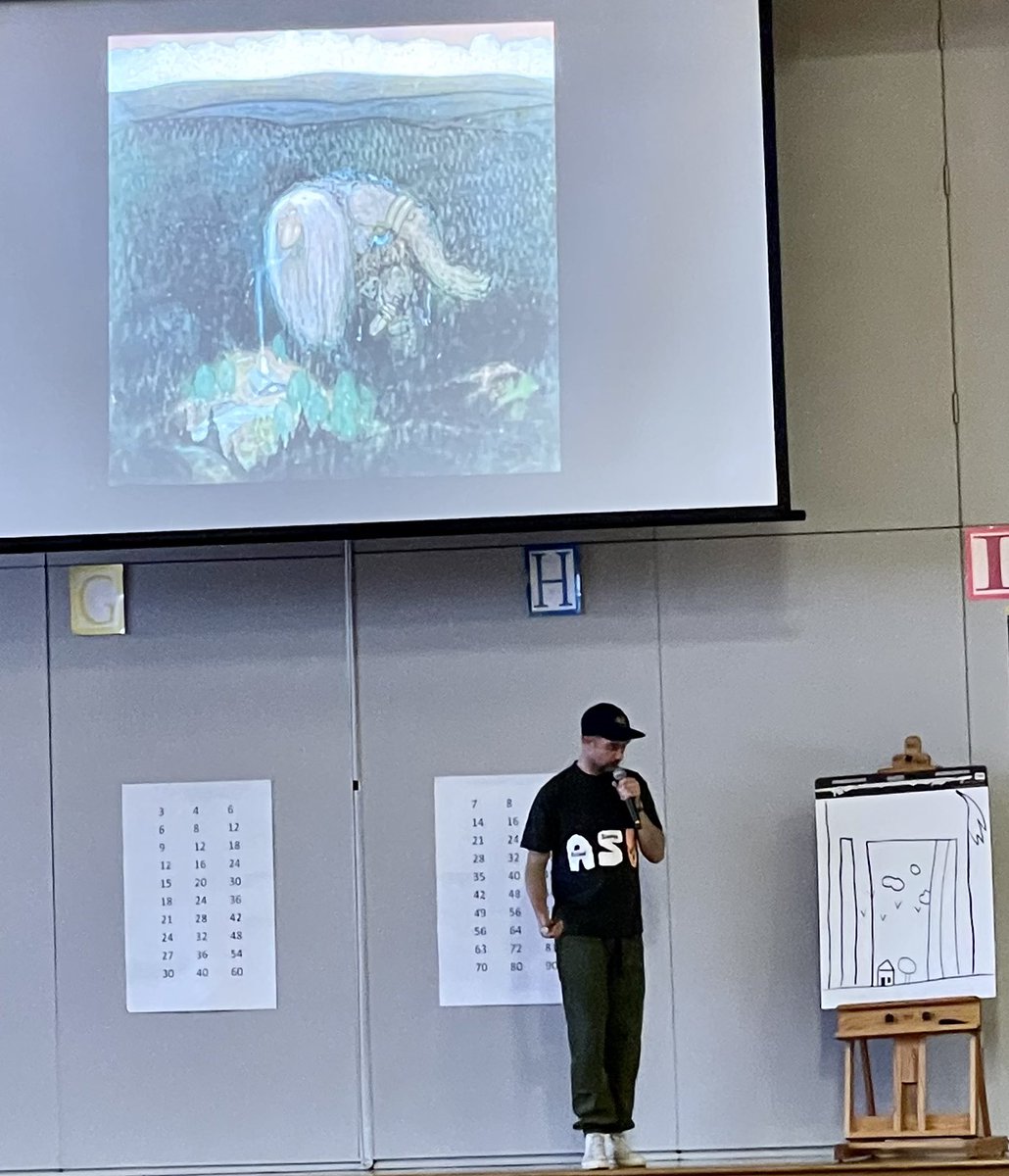 KDE’s 2nd Author visit of the school year (only the 2nd in-person visit since 2020) was-AWESOME! Thank you @macbarnett &amp; @burstofbeaden! Our students love your “Three Billy Goats Gruff”!  Big thank you to <a href="/BlueWillowBooks/">Blue Willow Bookshop</a> 💙📚#kdepride