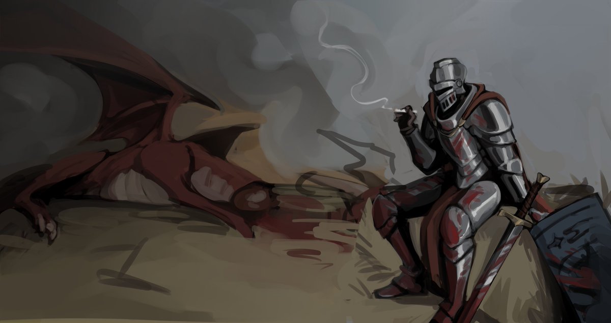Artsy_Airhead's tweet photo. wip of an art assignment🖌️✨ I really enjoy the concept of tired adventurers taking a smoke break https://t.co/7gbijtRnjO