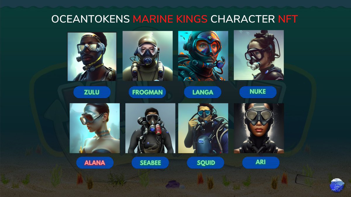 <a href="/Oceantokens/">Ocean Tokens</a> #MarineKingsGames #NFTs characters unveiled

NOTE: 
To play the #Game you'll need at least 1 Character #Nft

If you own 3 or more NFT, you'll recieve 1 rare nft

The character you have is the character you'll use in the game once its unlocked.

#GameFi  #NFTCommunity