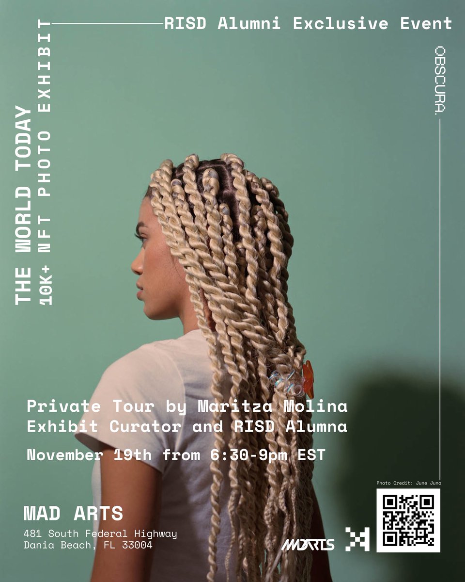 supermari1_'s tweet photo. Looking forward to sharing our @obscuratwt IRL exhibit at @YesWeAreMad with fellow RISD alumni @RISDalumni Nov 19 🙌 Tour begins at 7pm. This event is open to RISD alumni &amp; guests. Please register at https://t.co/3lFDkhMY7L or QR code 🎊
#nftphoto #risd #risdalumni #risdmuseum https://t.co/Ntd599v9jK