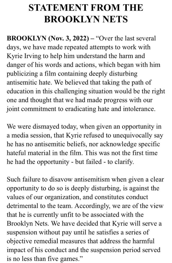 Phil_Lewis_'s tweet photo. Brooklyn Nets suspend Kyrie Irving for "no less than five games" https://t.co/2S8xs6X2Lr