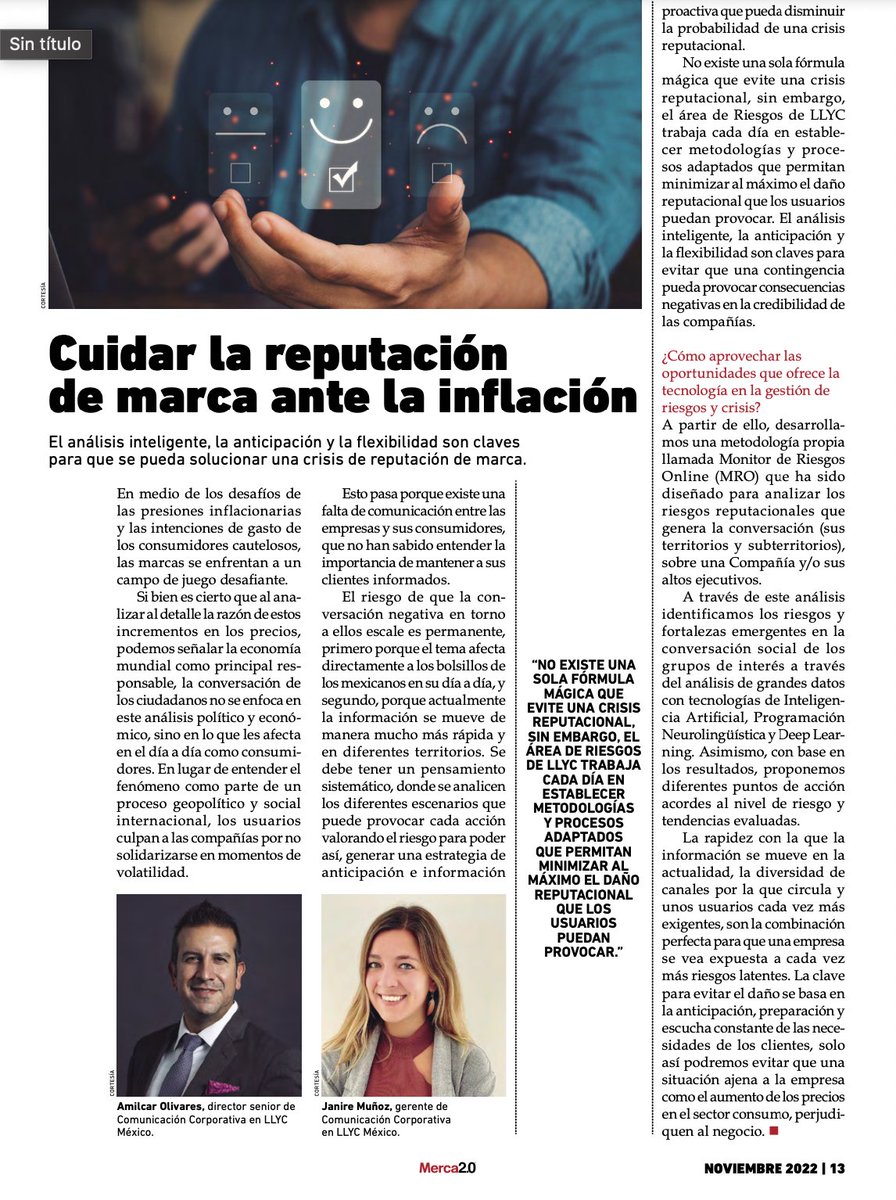 davidgnatal's tweet photo. Análisis, anticipación y flexibilidad para afrontar las crisis por @Amilcaracol y @janirems #LLYCMéxico @Merca20 @LlorenteyCuenca https://t.co/rC2UuObrzx