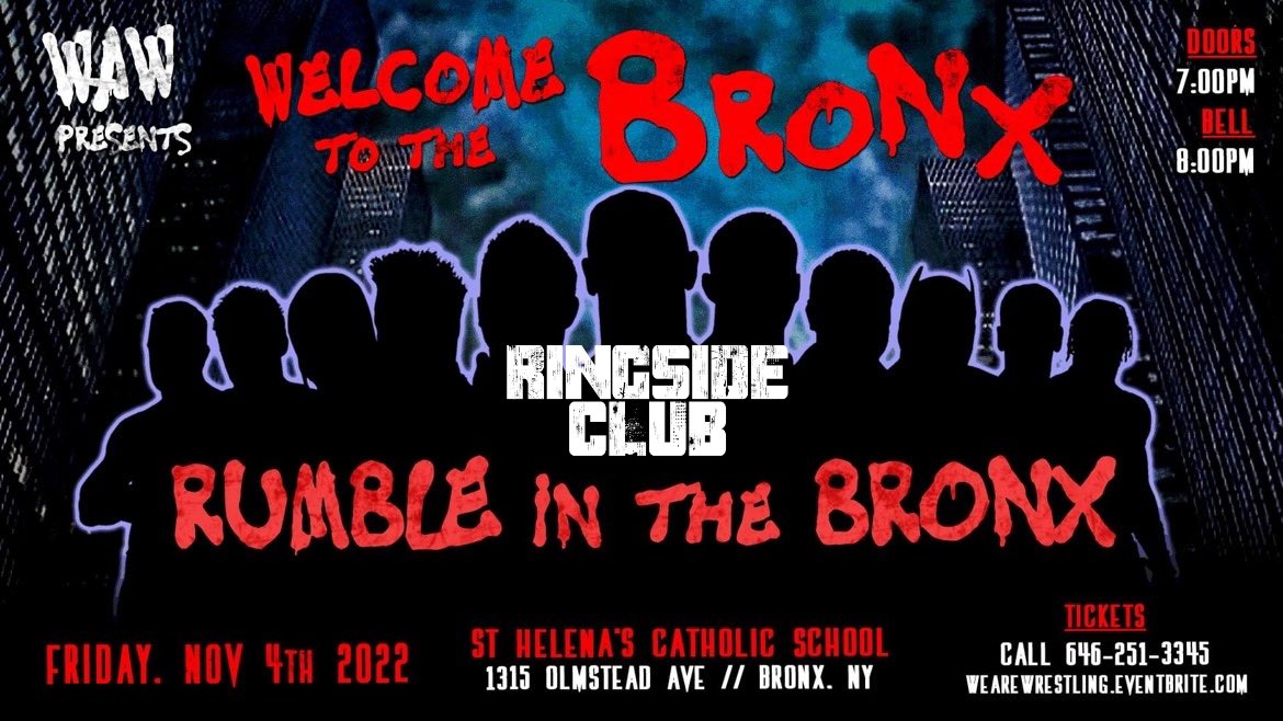 wrestling_we's tweet photo. Prolific vs Miracles Ones 
Talent: @JobberTears 

Big Game Leroy vs @ReyhanInteus
Match: @dacalluppodcast 
Talent: @MesaMedia1 

The Rumble in The Bronx Match is sponsored by @TheRingsideClub

And Matt Awesome is sponsored by @NuKKLeHeDD &amp; #ProgressiveMotionChiropractic https://t.co/fnIb3KxfeC