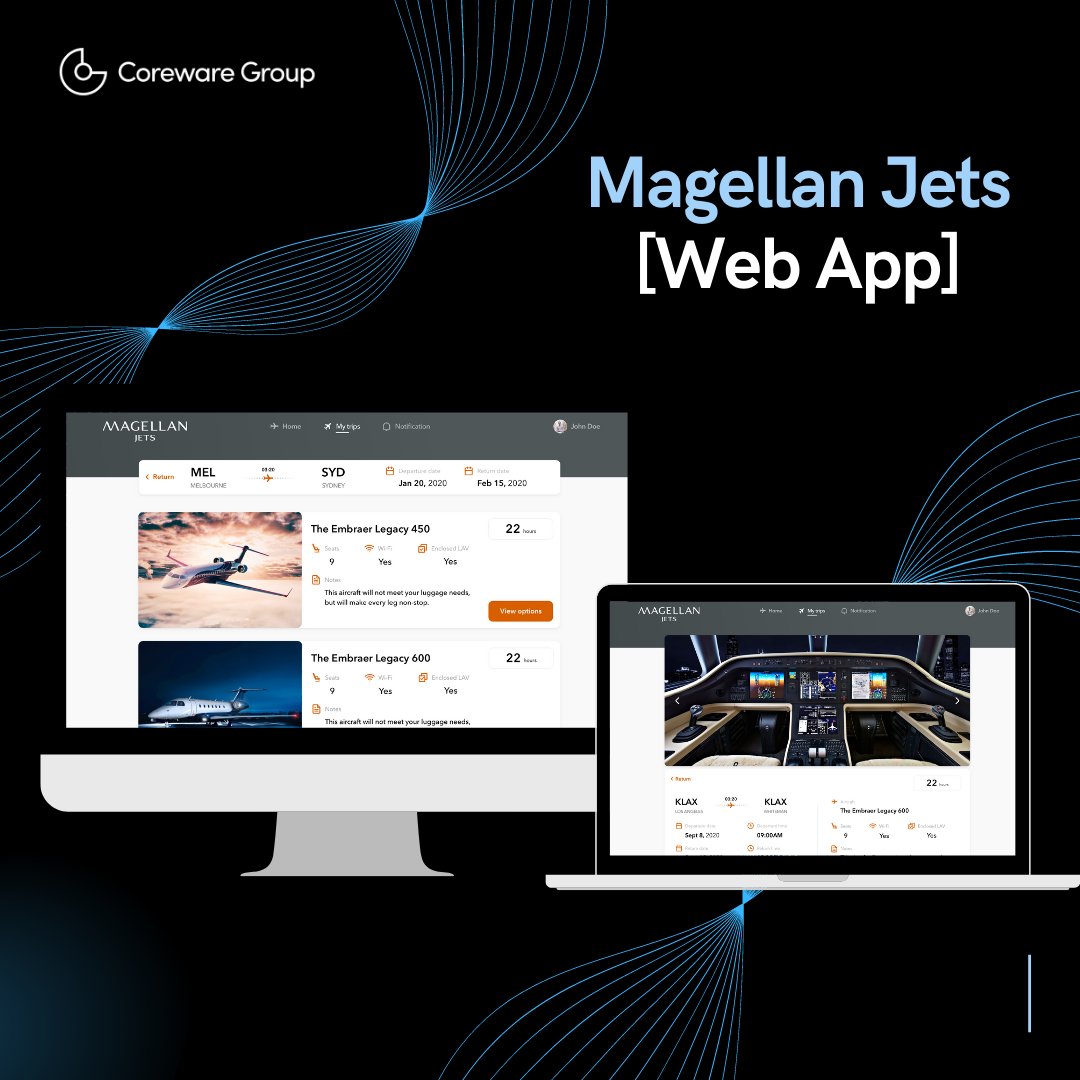 corewareus's tweet image. We delivered a custom, easy-to-use mobile app and website for Magellan Jets so their clients can conveniently book a charter flight anywhere and anytime! 
#CorewareGroup #CWG #softwaredevelopment #techsolutions #appdevelopment  #MagellanJets #aviation #privatejets
