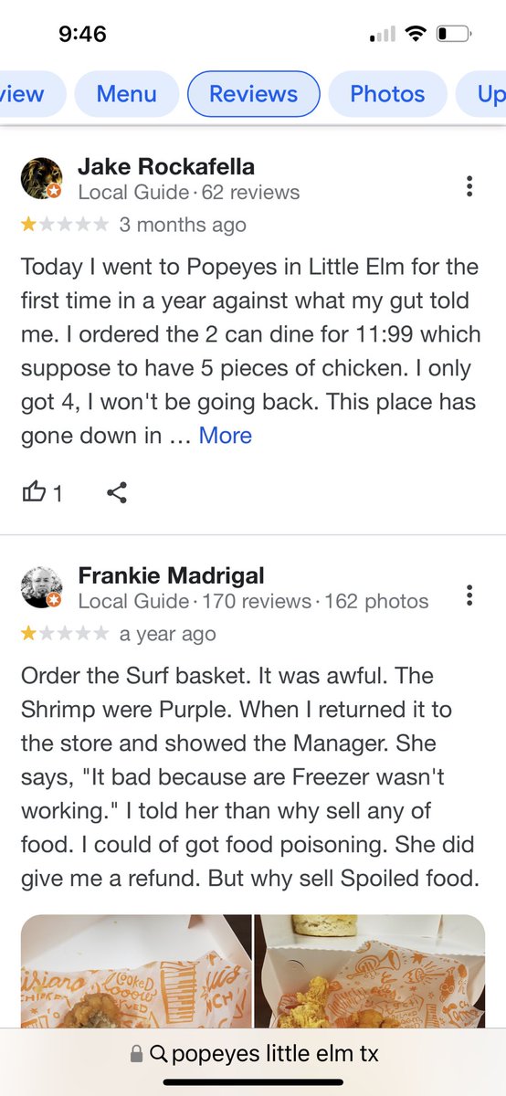 rhetttuggle's tweet photo. @CJVogel_TFB Not so fast, my friend. I’ll raise you Popeyes in Little Elm. Scroll through their reviews for a good laugh. https://t.co/4HdcT0CXXx