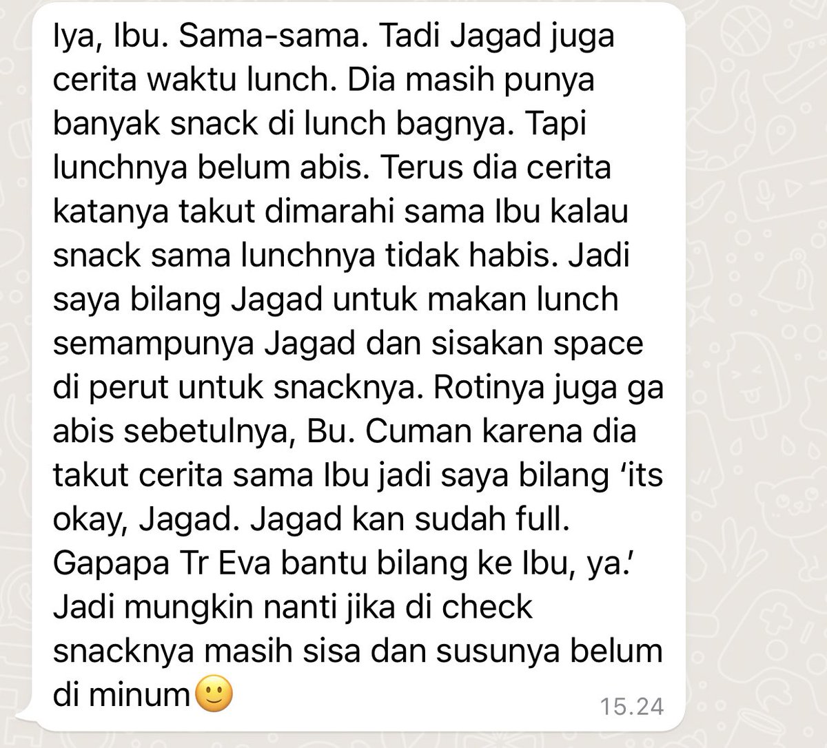 mau cerita sedikit.

kemarin siang tiba-tiba nangis baca ini. 🥹😢

momen yg mengingatkan utk ga ‘serakah’ sebagai orangtua.
ga pgn jadi orangtua yg terlalu menumpuk ekspektasi atau membebani anak.

pas ketemu, aku peluk dia, aku minta maaf. ❤️