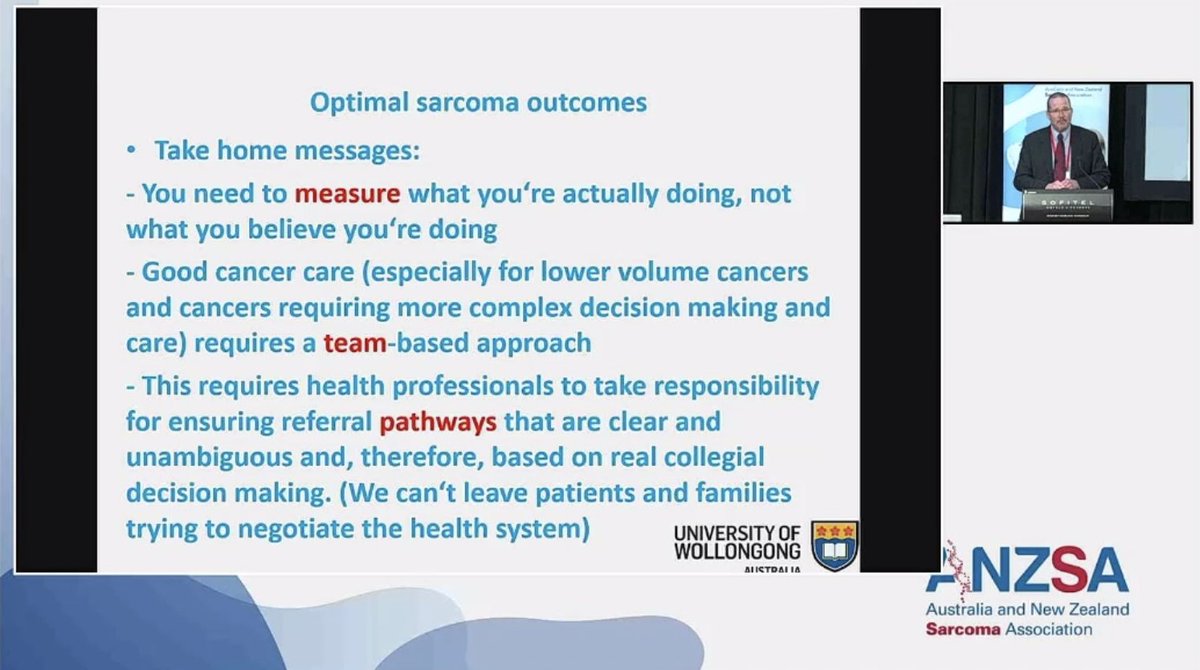 Excellent presentation by <a href="/DavidCurrow/">David Currow</a>  at #ANZSA22 on improving equitable outcomes in #sarcoma care <a href="/anzsarcoma/">Australia and New Zealand Sarcoma Association</a>