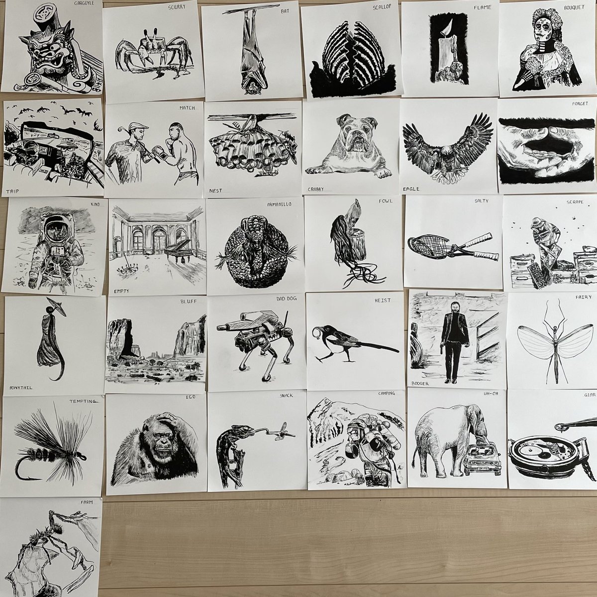 MattRedding's tweet photo. #inktober2022

Got waylaid at various points, but got there eventually…

31 scribbles. 14 creatures, 6 mammals, 4 Insects, 3 birds, 1 reptile, 1 crustacean, 5 occupations, 5 artifacts, 2 movie scenes, 1 landscape, 1 hairstyle and a pair of hands. https://t.co/F8oLUSMXKn