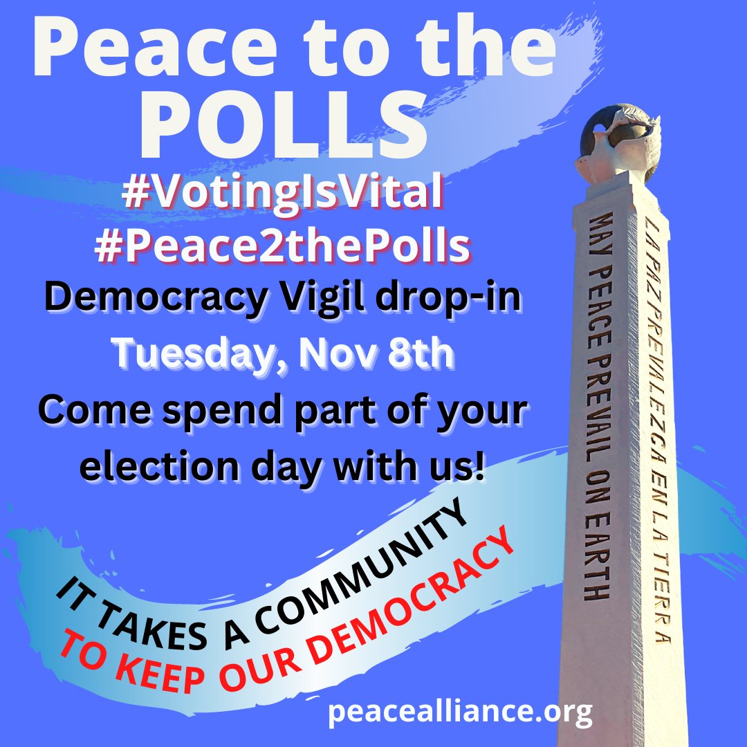 PeaceAlliance's tweet photo. Happy to be on the #OWNYourVote livestream tonight. Join us after you vote for the #Peace2thePolls Democracy Vigil on the 8th starting at 9am PT/12 noon ET for 14 hours open zoom room to build connections and foster community. https://t.co/yP8nhf3lEJ https://t.co/NaAnb0Y1B0