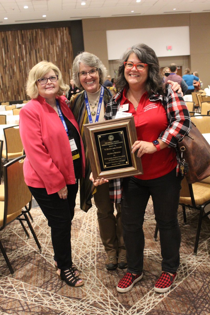 NCSTA's tweet photo. The @NCSTA Vi Hunsucker Award Recipient - for her role in supporting and molding science educators! ♥️ Along with past Vi Awardees! https://t.co/AFGIuURPXK