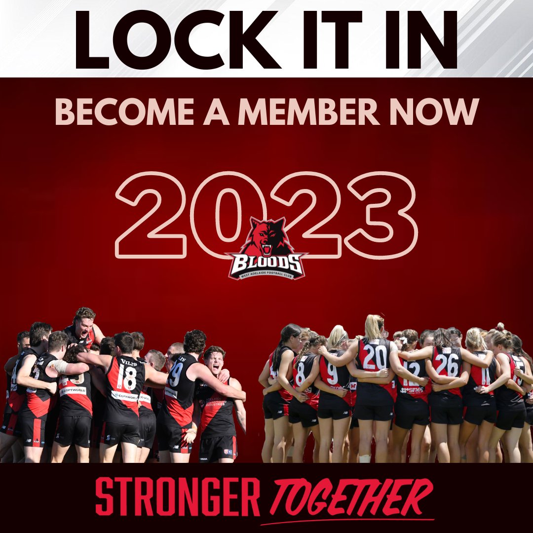Become a 2023 member now! 
Click on the link below to view our membership packages: premier.sportsubs.com.au/sanfl/wafc/pro…

Get excited Bloods family, the countdown is on 🐺

#Bloods #StrongerTogether
