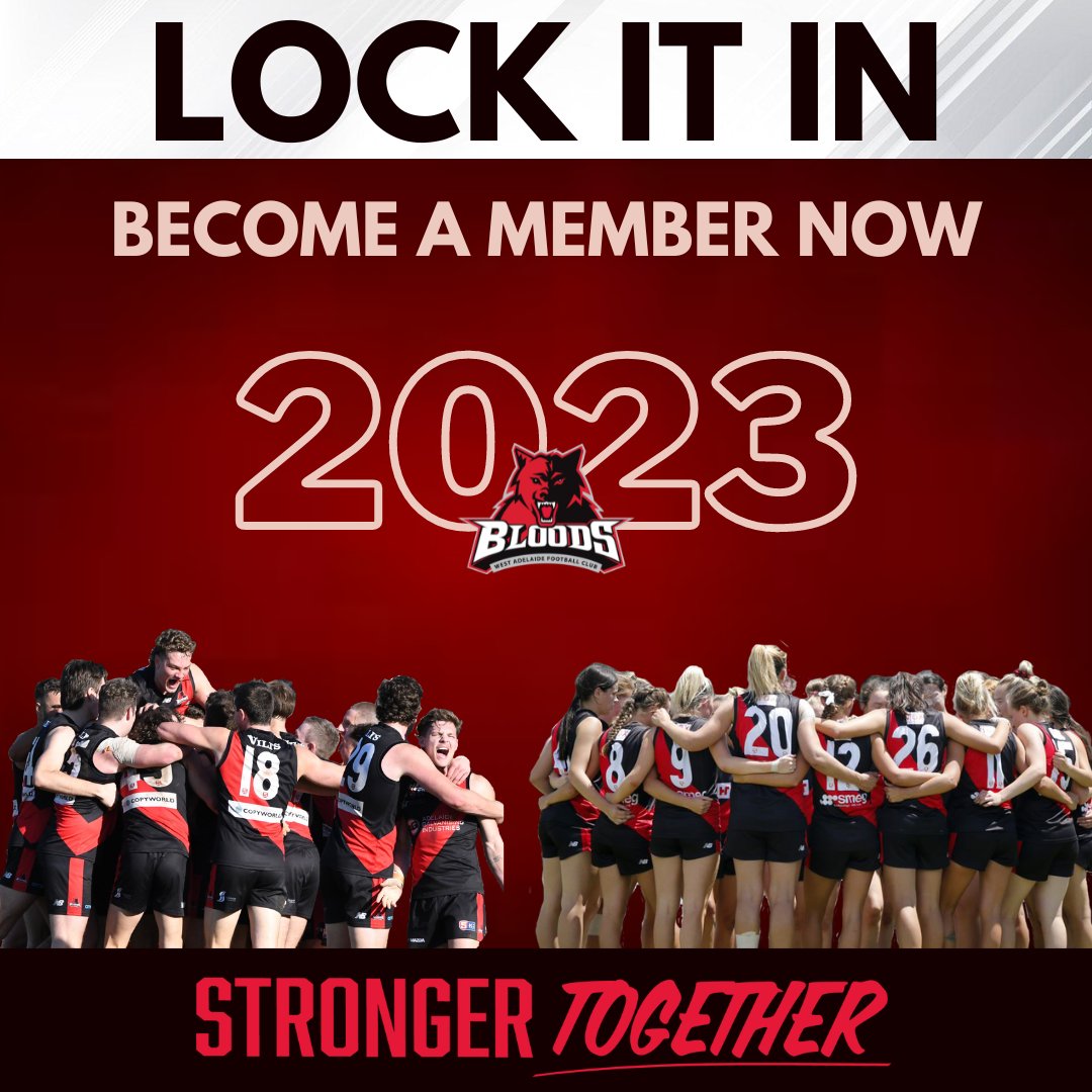 Become a 2023 member now! Click on the link below to view our membership packages: premier.sportsubs.com.au/sanfl/wafc/pro… Get excited Bloods family, the countdown is on 🐺 #Bloods #StrongerTogether